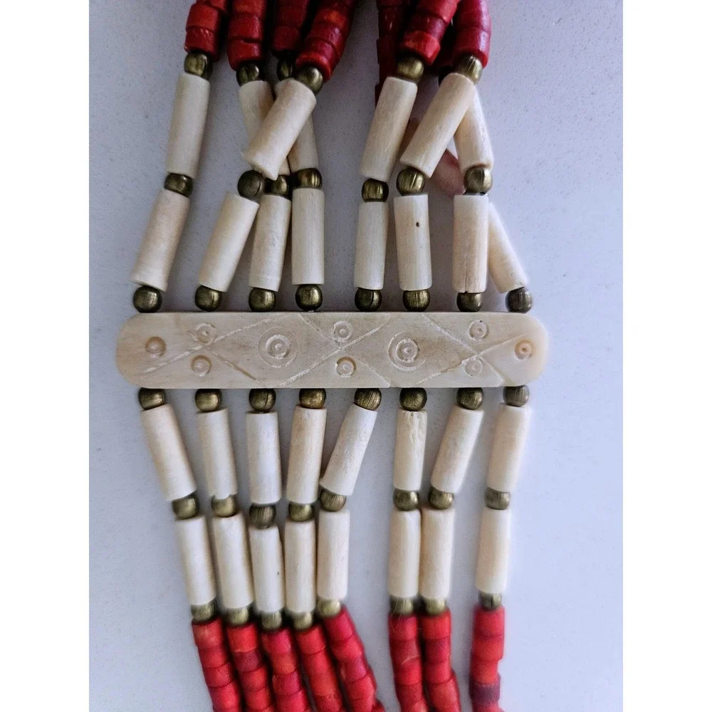 Multi-Strand Bone‎ Necklace - Hand-Etched Tribal Boho Statement Jewelry Vintage